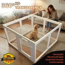 Transparent Indoor Dog Playpen Small Medium Safety Lock White 2 Panels