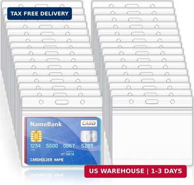 200 Pcs Clear Plastic Horizontal Name Tag Badge ID Card Holders for Office Schoo