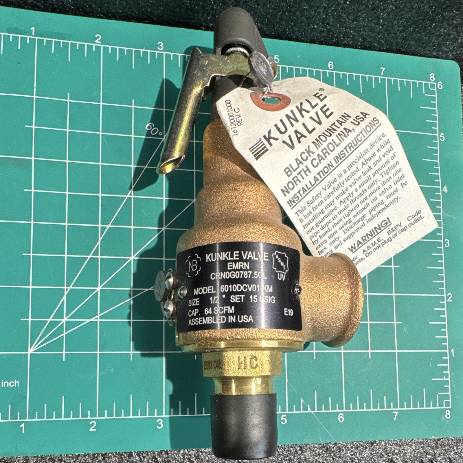 Kunkle 6010DCV01-KM 1/2" Bronze Safety Relief Valve 15 PSIG ASME UV New NOS