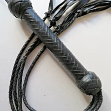Leather Cat of Four Tail, 32" Cat of Four Round Braid Lash Flogger, Black Handcr