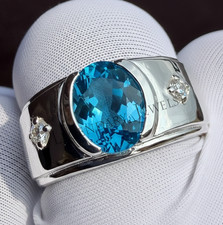 Men's Blue Topaz Gemstone Handmade Ring With 925 Sterling Silver Engagement Ring