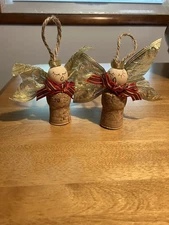 PRIMITIVE CHRISTMAS ANGELS ORNAMENTS FROM CORKS  SIZE 4.5  IN HIGH