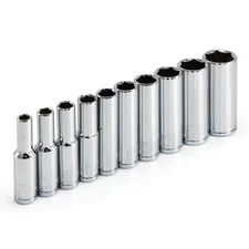 Powerbuilt 10 Piece 1/4 Inch Drive SAE 6 Point Deep Socket Set - 640499