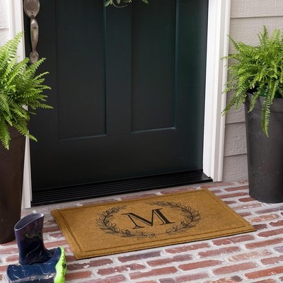 Entryway Door Mat Laurel Monogr Letter M 1'6'' x 2'6'' Faux