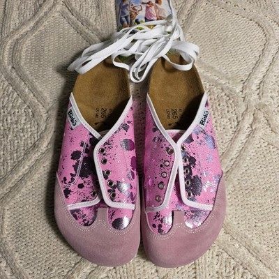 Birki's Birkenstock Clogs Pink Metallic Lace Up Suede Canvas Women 41 L10 M8 NEW