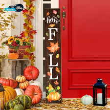 Hello Fall Welcome Sign for Front Porch Standing, Wooden Porch Sign with Leaves
