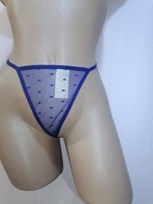 Vintage Blue Mesh Thong G-string Sheer Dotted Panties Size M