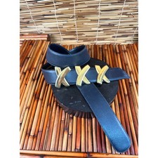 Paloma Picasso Women's Gold Brass Buckle Leather Triple XXX Belt RARE