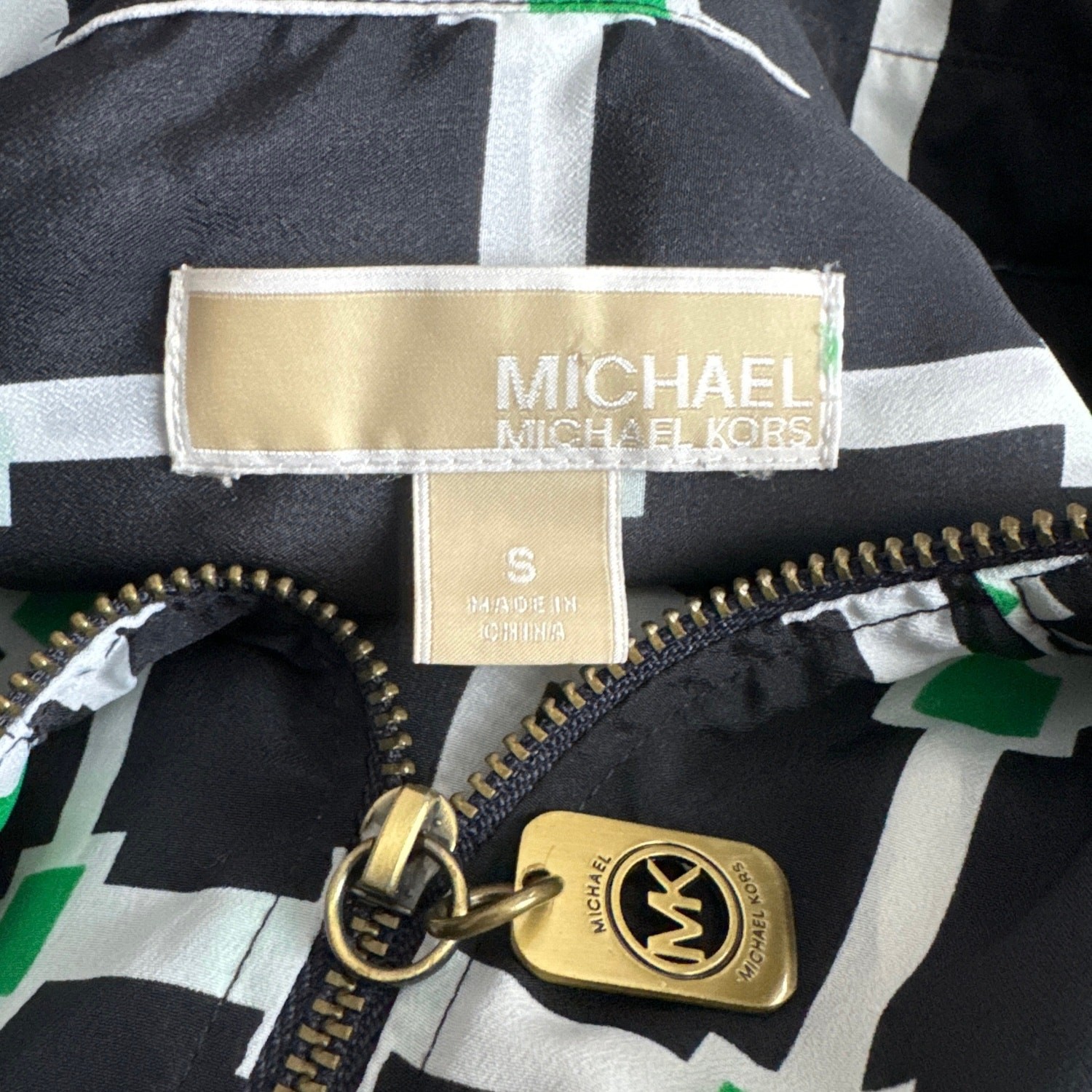 Michael Kors button down blouse navy green animal… - image 10