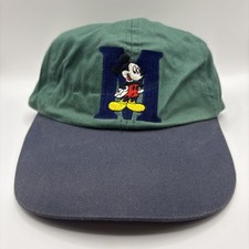 Vintage 90 s Mickey Mouse Green Navy Blue Stretch Hat One Size Disney Adult