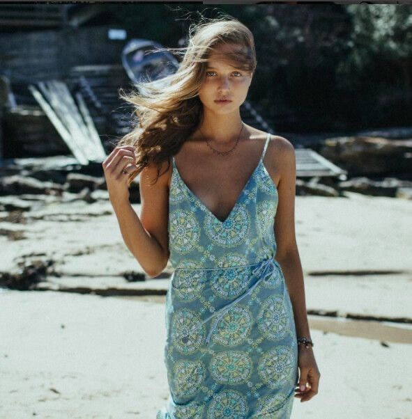 TIGERLILY Hungarian Aegean Green Print Belted Maxi Slip Dress RRP$189 14AU /10US