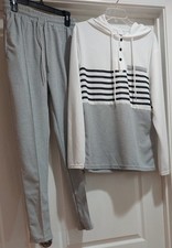 Men's Gray and White Two-Piece Casual Pants Set Sz M