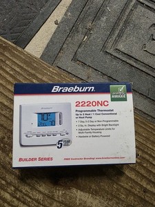 Braeburn 2220NC Programmable Thermostat 7-Day/5-2 Backlit Digital White