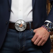 Men Women Silver Metal Buckle USA Flag Spinning United State America Bold Look