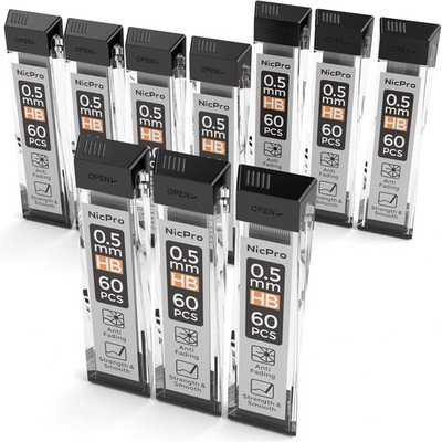 Nicpro 600 Stück Bleistiftminen 0,5 Mm HB, 0,5Mm Bruchfeste Minen Für Druckbleis