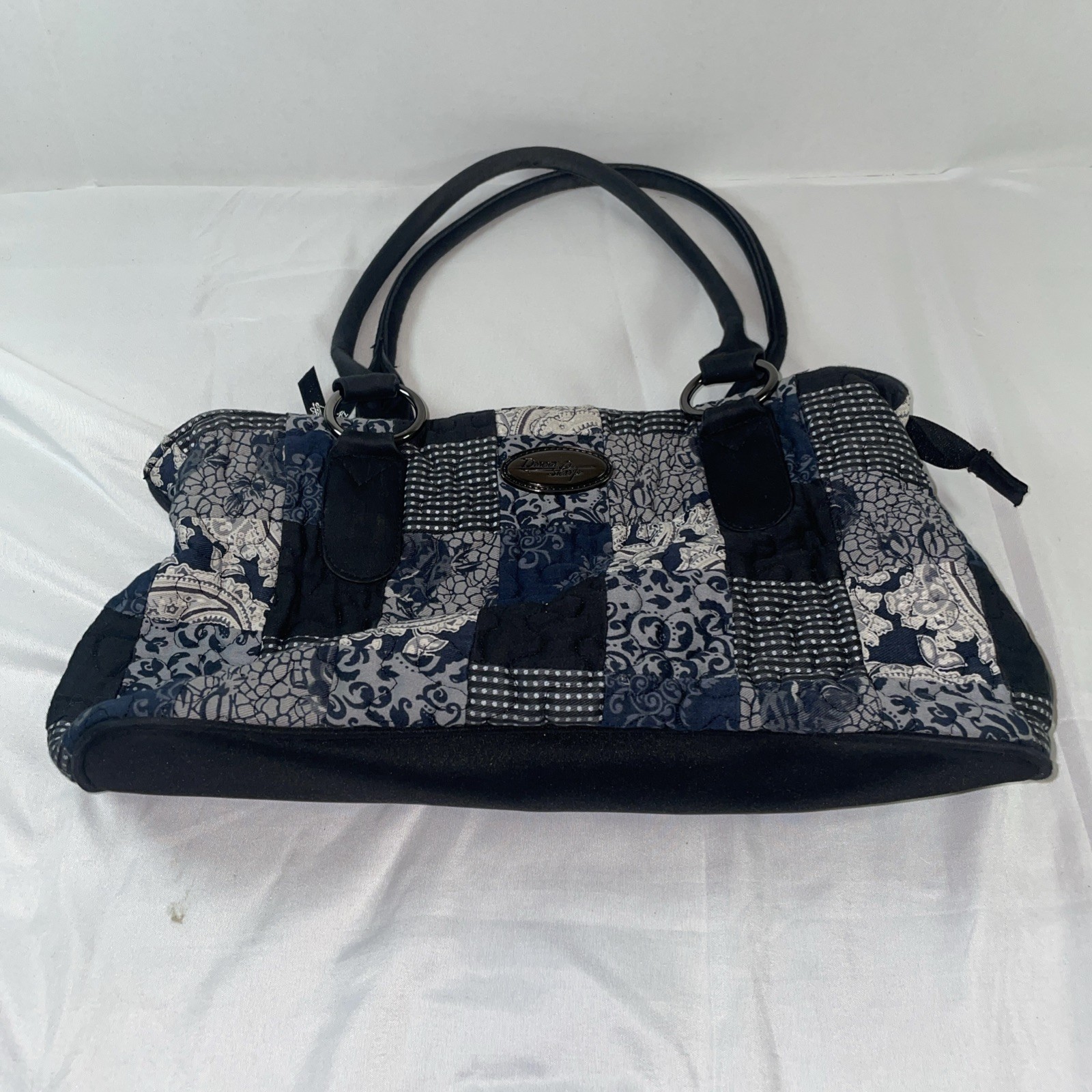 DONNA SHARP QUILTED PATCHWORK HANDBAG 15” Blue/Bl… - image 1
