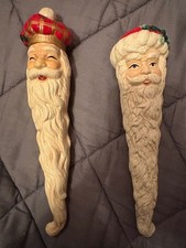 2 Vintage Santa Porcelain Long Beard Icicle Christmas Ornament  wall 8 1/2