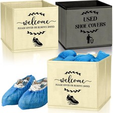 Used Shoe Covers and Welcome Please or Remove Sign Entryway