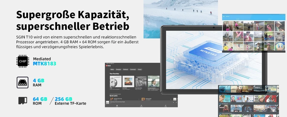 SGIN 10 Zoll Tablet Android 12 Octa-Core 4GB RAM 64GB ROM IPS Bildschirm BT 5,0 - Bild 4 von 4