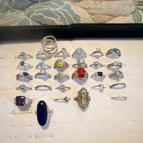 Vintage Multicolor Rings Mixed Lot of 29 sterling silver rings