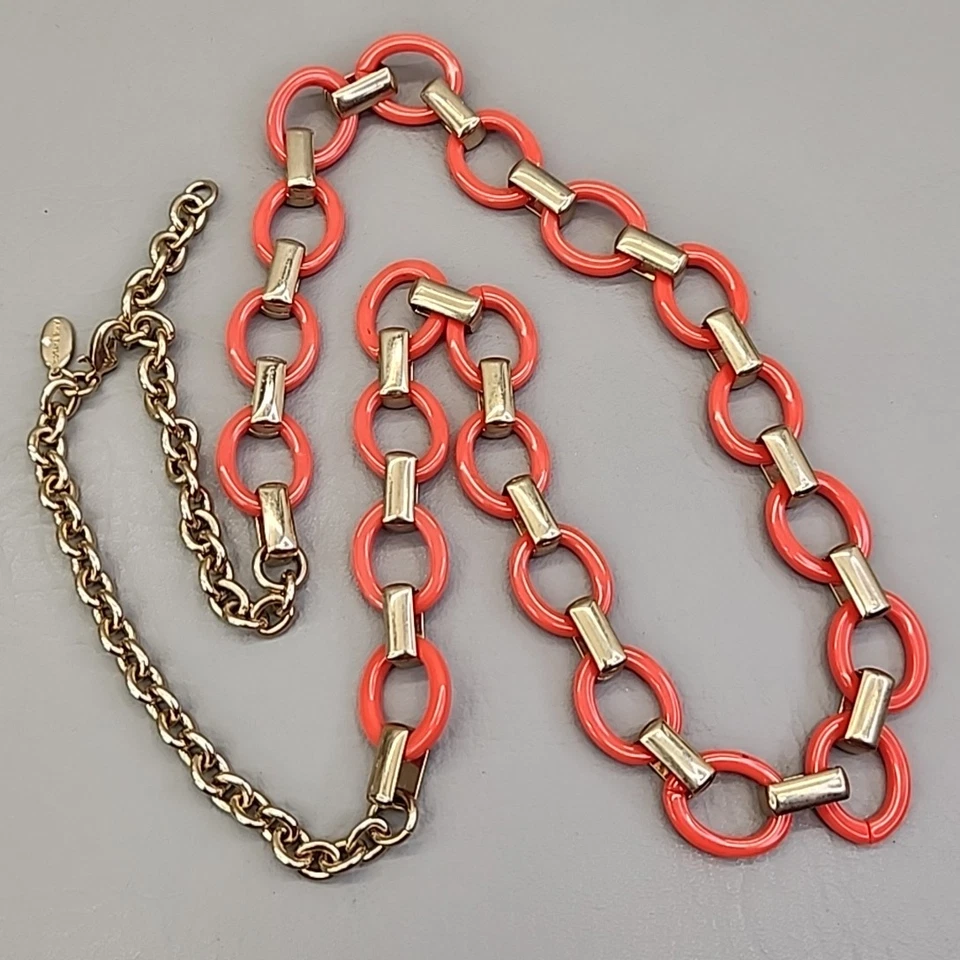 Ann Taylor Necklace Orange Chain Link Gold Tone 33" - Image 2 of 4