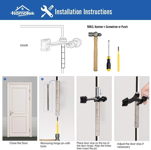 12 Pack Hinge Pin Black Door Stopper,Adjustable Deluxe Heavy Duty Door Stoppe... - 第 4/6 張圖片