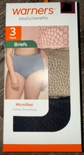 Warners Womens Brief Underwear Panties Polyester Tummy Smoothing 3-Pair (C), XL