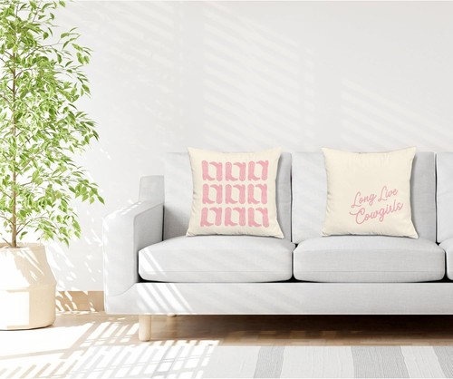 Long Live Cowgirls Western Pillow Covers 18x18 Set of 2, Coastal Cowgirl Pink - Picture 2 of 7