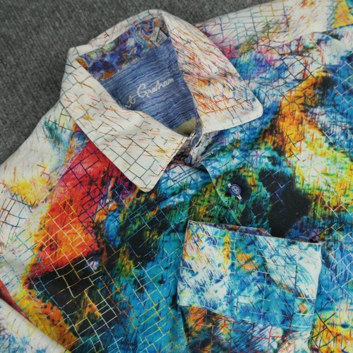 S Pattern Geometry Robert Graham Shirt Mens 2XL Marree Colorful Geometric Watercolor Grid ...
