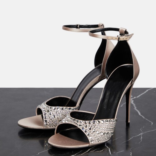 Rhinestone Open Toe Buckle Women's Ankle Strap High Stiletto Heel Sandals Runway - Bild 19 von 28
