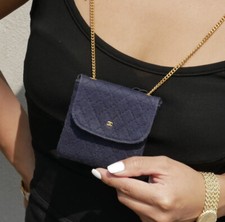 CHANEL Matelasse Quilted CC Logo Mini Shoulder Bag Gold Chain Necklace Pouch