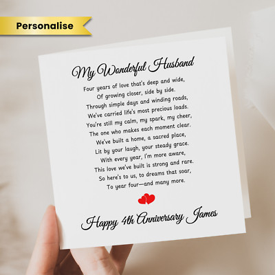 Karte zum 4. Geburtstag für Ehemann 4 Jahre zusammen Ehemann Jahrestag Gedicht Geschenk