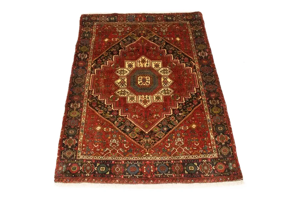 Vintage Bidjar Oriental Rug Geometric Floral Handmade Plush Carpet 3'4X4'9 ft - Image 2 of 4