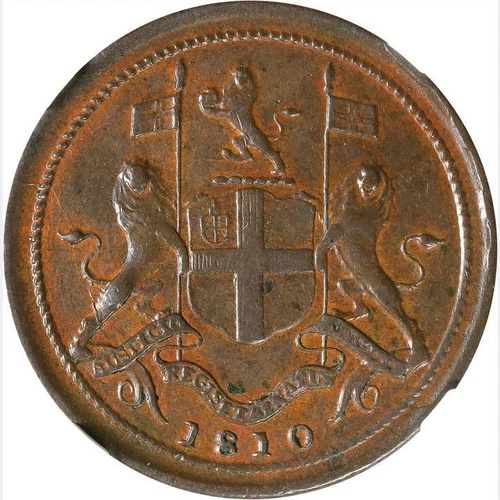 1810 Malaysia British East India Company Penang 1/2 Cent Pice NGC AU 58 KM-12