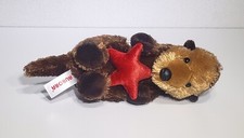 Aurora Cute Brown Sea Otter Plush Stuffed Animal Toy Holding Red Star 9" EUC