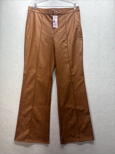 Women’s Wild Fable Faux Leather Pintuck Flare Pants Brown Size 14 - Picture 4 of 6