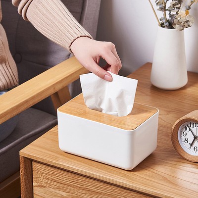 Plastikgewebebox Holzabdeckung Quadratische Serviettenhalter Gewebespender B^>d