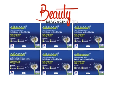 Cetirizine 10mg - 30 Tablets x 6 Packs Hayfever Relief Allacan