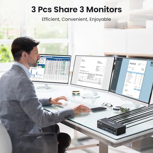 3-Computer KVM Switch For Triple Monitors – Supports 8K HDMI & 4K DisplayPort, With USB 3.0