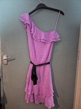 Evie Size 12 Purple Chiffon Ruffle One Shoulder Short Dress (225/137/V)
