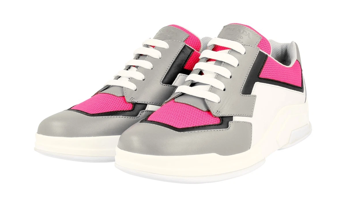 AUTH PRADA SNEAKERS 3E5964 GREY PINK LEATHER NEW | eBay