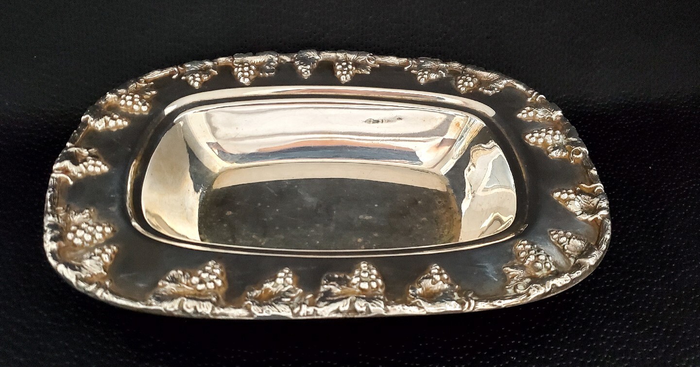 Vintage EPNS Silver On Copper Ornate Grape Pattern Rectangle Serving