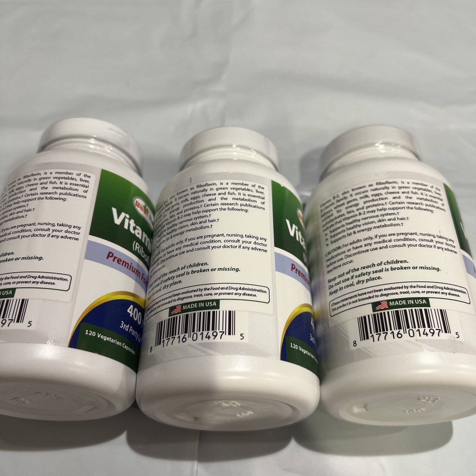 3 Pack Best Naturals Vitamin B2 400 mg 120 Veg Capsules eBay