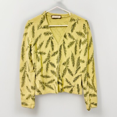 Vtg. Susan Martin Cardigan Green Fern Leaf Beaded Embroidered Sz M
