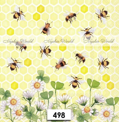 (498) TWO Paper Luncheon Decoupage Art Craft Napkins - HONEY BEES DAISIES COMB