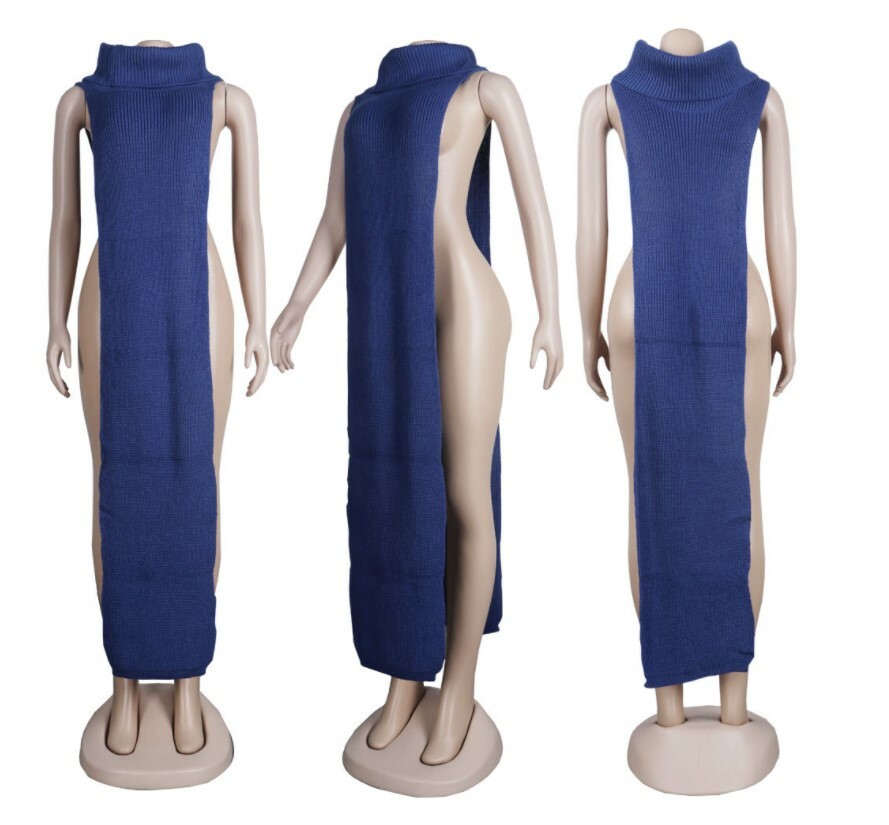 Image 2 - NEW Women Sexy Knitted Side Split Sweater Sleeveless Party Long Maxi Dresses #G