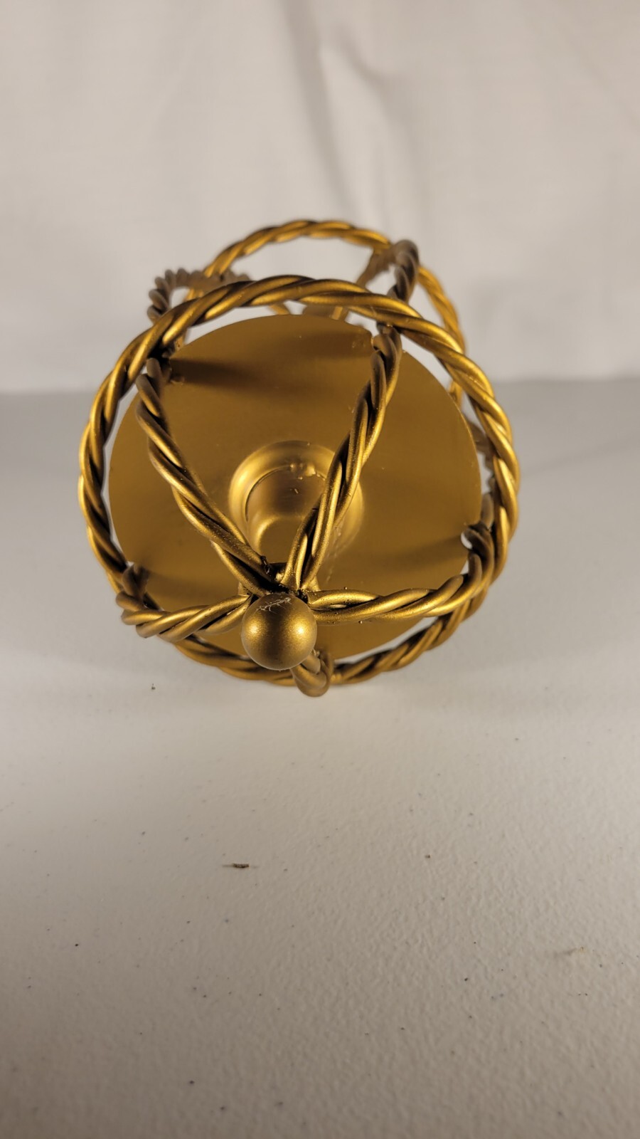 Vintage Gold Candle Holder Wall Hanging Twisted Rope Cage Metal