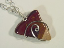 BUTW Sterling Silver wire wrapped Australia mookaite pendant necklace 4961E