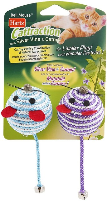 Hartz Cattraction Bell Mouse Cat Toy With Two Silver Vine Catnip Sisal Mice For Sale Online Ebay