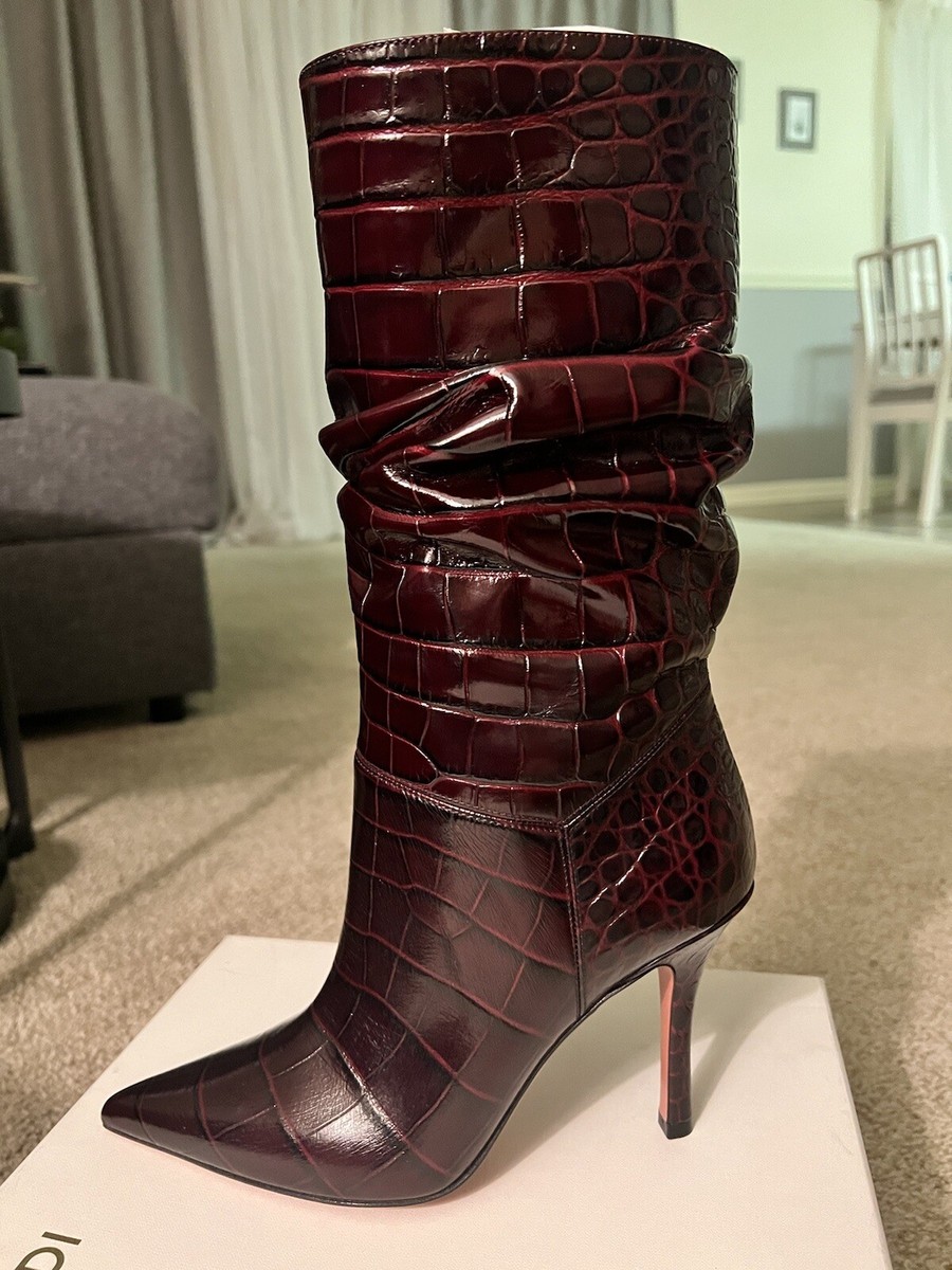 amina muaddi ida croc embossed leather booties